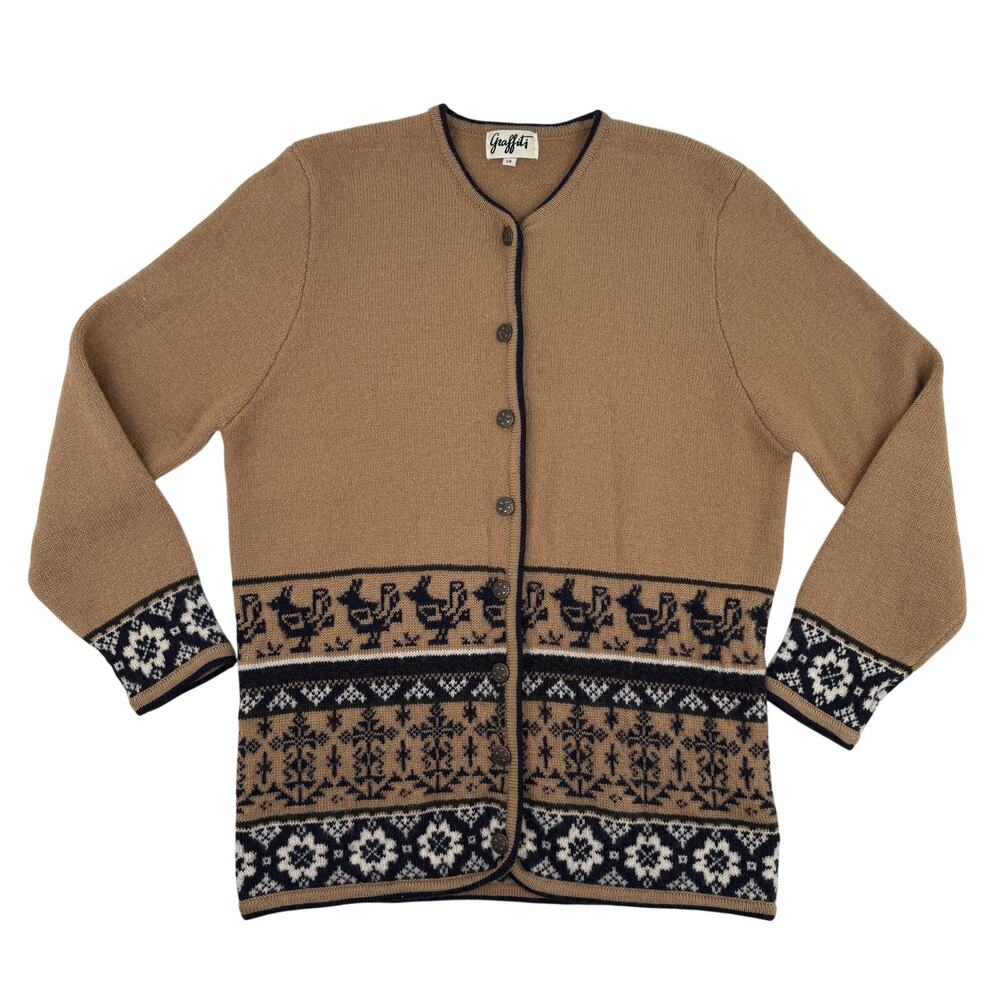 Vintage Graffiti Wool Cardigan Longline Llama Fair Isle Sweater Size Large